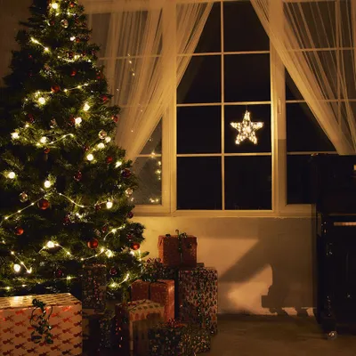 Image de LED Noël Décoration de Fenêtre Luciole Étoile Argent Blanc Chaud 3 X Aa Batterie