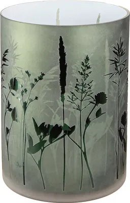 Produktbild von Großes Glas Windlicht Deko Weiß Grün Wiesenmotiv 24cm