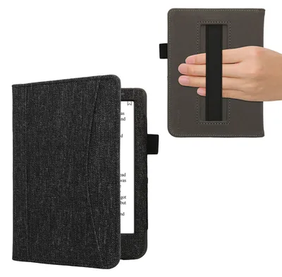 Produktbild von kwmobile Flip Hülle kompatibel mit Kobo Clara BW / Clara Colour / Tolino Shine (5) / Shine Color - Vorderfach Handschlaufe - Dunkelgrau