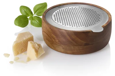 Produktbild von AdHoc Tisch-Feinreibe CutnServe, mit Auffangbehälter, mit original AdHoc PreciseGrate, Edelstahl / Akazienholz