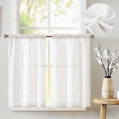 Image de Ensemble de voilages transparents - Lot de 2 - Blanc - Voilages en coton - Largeur 65 cm, hauteur 115 cm