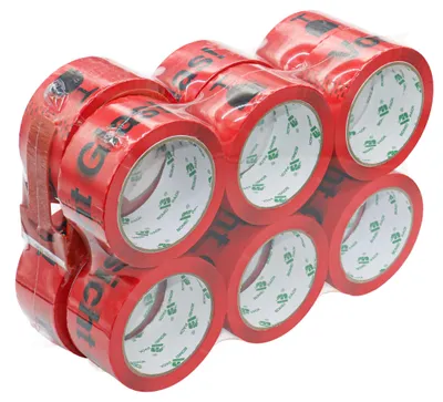Paketband Vorsicht Glas, 12 Rollen, 50 mm x 66 m, mit Abroller