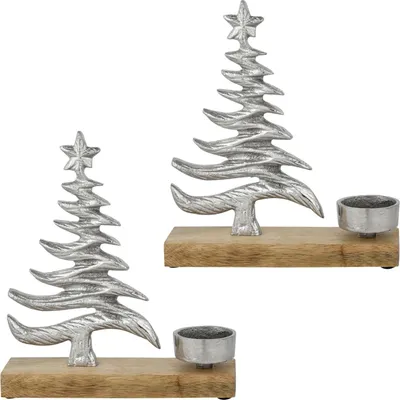 Image de Support pour bougies chauffe-plat, modèle Noël, fabriqué à la main, lot de 2, argenté, 21 cm