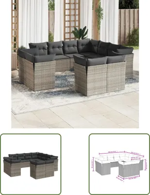 Produktbild von The Living Store 11-tlg. Garten-Sofagarnitur mit Kissen Grau Poly Rattan