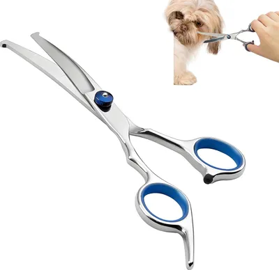 Produktbild von Gebogene Haarschneideschere für Haustiere - Runde Spitze aus rostfreiem Stahl - Professionelle Pflegescheere für Hunde und Katzen