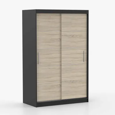 Produktbild von Schiebetürenschrank Kleiderschrank Schrank Schwebetürenschrank 120cm Schwarz/Sonoma Eiche Neomi 06