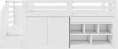 Image de OKWISH Lit Mezzanine Enfant 90x200 - Lit Combiné avec Escalier Réversible et Tiroirs - Rangement Intégré - Bois MDF - Sans Matelas - Blanc