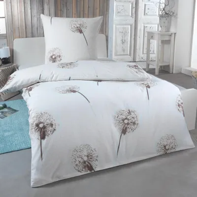 Produktbild von Dreamhome Baumwoll-Bettwäsche 2-teilig, 135 × 200 + 80 × 80 cm, Weiß Pusteblumenmuster