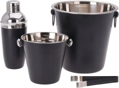 Produktbild von "Orange85 Cocktail-Set Bar 4-teiliger Cocktailshaker Eiseimer Eiszange Flaschenkühler Edelstahl Schwarz"