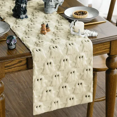 Produktbild von Tischläufer Velours Dekorativ Halloween Geister Beige 33 x 153 cm