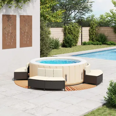 Produktbild von vidaXL Whirlpool-Umrandung Schwarz Poly-Rattan und Massivholz Akazie