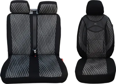 Produktbild von Mercedes Sprinter W907/910 Bj ab 2018 kompatible Schonbezüge (inkl. Doppelsitzbank) in Schwarz/Grau Muster (115)