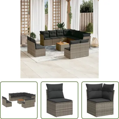 Produktbild von The Living Store 12-tlg. Garten-Sofagarnitur mit Kissen Grau Poly Rattan
