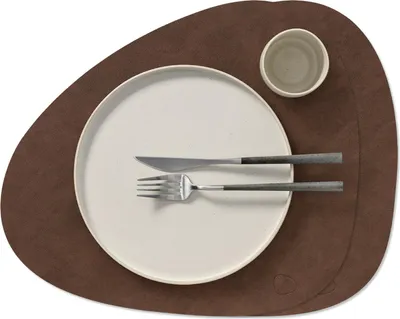 Productafbeelding van LIND DNA Placemats Nupo - Leer - Dark Brown - Curved - 44 x 37 cm - 2 Stuks