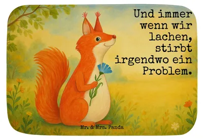 Produktbild von Mr. & Mrs. Panda Badematte Eichhörnchen Blume Design - Weiß - Geschenk, Eichhorn, Duschvorleger, Gute Laune, Badvorleger, Badezimmer Matte, Badezimmerteppich, Badteppich