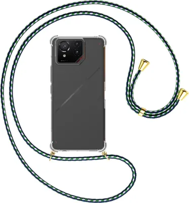 Produktbild von Handykette Backcover-Schutzhülle mit Band (Metall goldfarben) für ASUS ROG Phone 9 - grün/blau/weiß