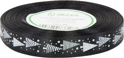 Obrázok produktu pre Vianočná stuha na balenie darčekov, dekoratívna, čierna, vianočné stromčeky, 12 mm, 22 m