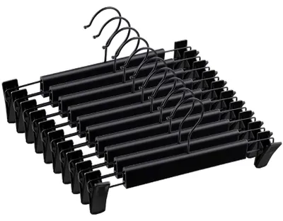 10 Hosenbügel mit verstellbaren Clips, schwarz, 10 Stück