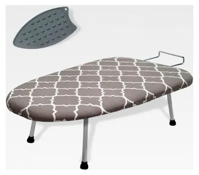Produktbild von Tischbügelbrett mit Silikon Bügeleisenauflage, geeignet für Reisen und Zuhause, 60 x 37 x 19 cm (Grau)