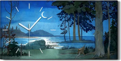 Produktbild von Wanduhr Bürouhr Leinwand Bild Geräuschlos 60x30 Ölgemälde Wald Meer Nacht - weiße Hände