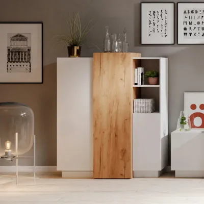 Produktbild von Highboard Kommode VIANO 110 cm Weiß Eiche Craft Gold Modern