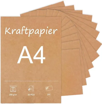 Imagen del producto de Papel kraft marrón, 50 hojas tamaño A4, 200 g, ideal para manualidades creativas