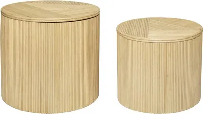 Produktbild von Set aus 2 runden Ausziehtischen mit Ablagefächern - Rattan - Ø 50 x H 46 cm und Ø 39,5 x H 36 cm - Naturlicht - GABES