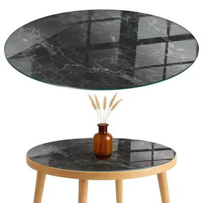 Produktbild von Glasplatte Tisch – Esstischplatte Glas – Tischplatte Glas – Glasarbeitsplatte Tisch – Glasplatte Esstisch – Pflegeleicht – Witterungsbeständig – fi50 cm – Marmormuster mit Adern