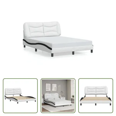 Produktbild von The Living Store Bettgestell mit Kopfteil Weiß und Schwarz 140x190 cm Kunstleder