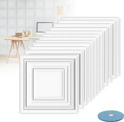 Produktbild von LZQ PVC Fliesenaufkleber 50x50 cm selbstklebende Fliesen-Folie für Bad & Küche entfernbare Klebe-Folie für Wandfliesen Küchenrückwand & Bordüren, 12 Klebefliesen, Typ E Weiß