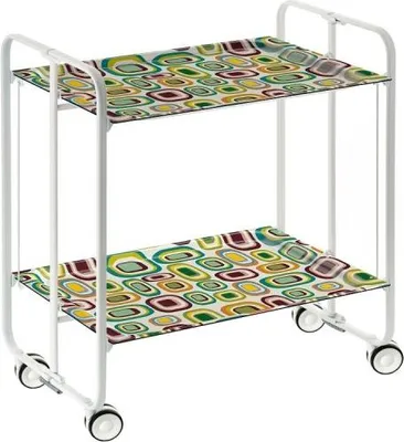 Produktbild von DON HIERRO - Klappbarer Servierwagen BAUHAUS mit Rollen – Metallgestell weiß, 2 Ebenen, 4 Positionen