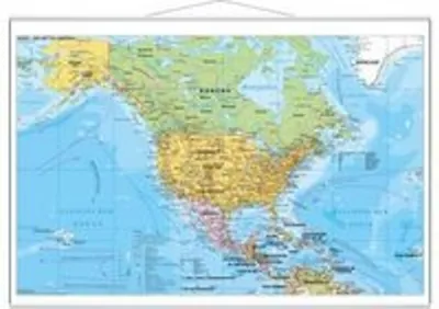 Produktbild von Nord- und Mittelamerika politisch 1 : 90.000 000. Wandkarte mit Metallbeleistung