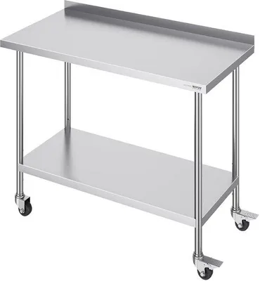 Productafbeelding van Werktafel RVS - Voorbereidingstafel Keuken - Keukenwerkzaamheden Uitvoeren - Verstelbare Planken - 60 x 120 cm - Zilver