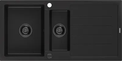 Produktbild von Mexen Andres 1,5-Becken-Granitspüle mit Abtropffläche 1000 x 500 mm Schwarz, Siphon Schwarz - 6515101510-77-B