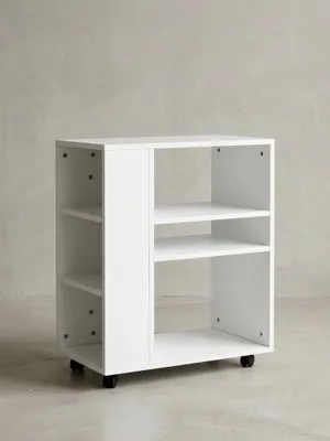 Produktbild von Regal WL5.694 Weiß 60 x 75 x 35 cm Regalwagen mit Rollen Holz, Schmales Küchen-Regal, Telefontisch Rollwagen Modern, Bücher-Regal schmal Standcontainer hoch