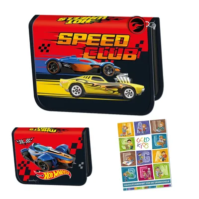 Produktbild von Federmappe Federmäppchen Federtasche Schüleretui Stiftetasche Schlamper-Etui Schul-Etui ohne Inhalt Hot Wheels Motiv inkl Hausaufgabenheft