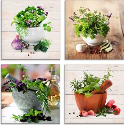Produktbild von ARTland Glasbilder 4er Set Frische Kräuter und Gewürze Größe: je 30x30 cm