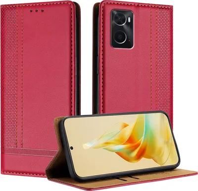Produktbild von Handyhülle für OPPO A36 A76 A96 Leder Flip Klappbare Schutzhülle mit Standfunktion Rot