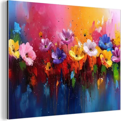 Produktbild von MuchoWow Wanddekoration Metall Metallbild Wandkunst 40x30 cm Fantasie-Blumen - Malen - Verspielt MuchoWow Aluminium Gemälde - Dekoration Wohnzimmer