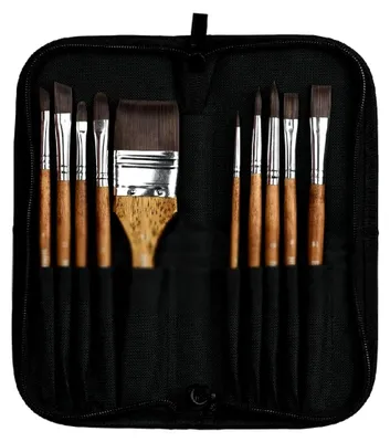 Produktbild von 10er Set Pinsel mit Holzgriff für Aquarell- und Ölgemälde