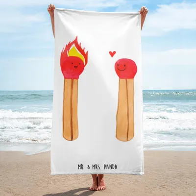 Produktbild von Mr. & Mrs. Panda Handtuch Streichhölzer - Weiß - Geschenk, Liebesgeschenk, Reisehandtuch, Liebesbeweis, Freundin, Strandlaken, Badehandtuch, Frottee-Handtuch, Duschtuch