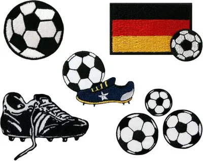 Produktbild von Fußball Set 7 Stück - Aufnäher, Bügelbild, Aufbügler, Applikationen, Patches, Flicken, Zum Aufbügeln