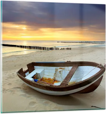 Produktbild von Bilder auf glas - Strand Boot Ostsee Sommer - 40x40cm - Glasbilder - Wandbilder - Kunstdruck - zum Aufhängen bereit - Wanddekoration aus Glas - Glas Bilder - Wandbild auf Glas - GAC40x40-0515
