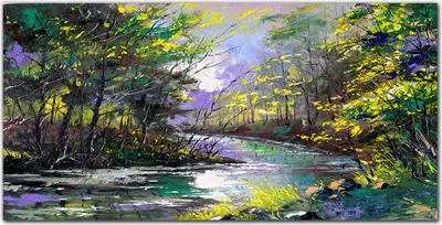 Produktbild von Coloray Bild aus Leinwand 120x60 Leinwand Dekoration - Malerei Baum Wald Fluss