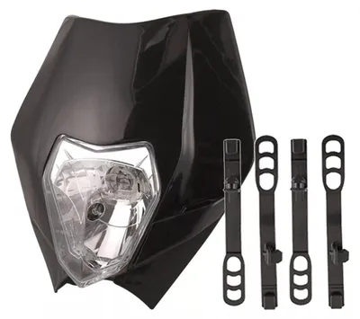 Obrázek produktu pro Kryt světlometu pro motocykl, černý, s potkávacími a dálkovými světly – univerzální model pro ENDURO / Trail / Streetfighter