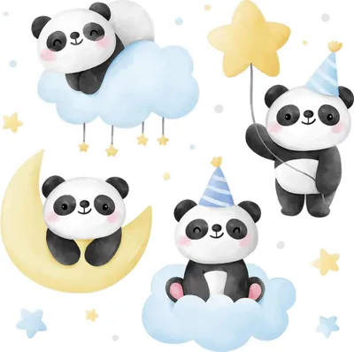 Obrázok produktu pre Panda Medvedíky – Nálepka na stenu – Detské nástenné obrázky – Dekorácia do detskej izby – Dekorácia izby – Tetovanie na stenu – 100x141 cm