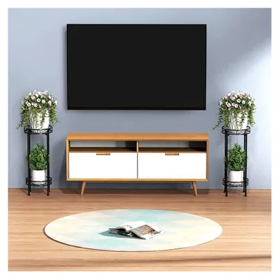 Produktbild von Metall Pflanzenständer, 70 x 30 cm Blumenständer für den Innenbereich, 2-stufiger Blumentopfhalter für Drinnen und Draußen, Schwarz