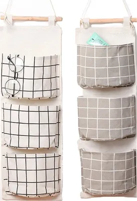 Produktbild von Aufbewahrungstaschen aus Leinen – Platzsparend und dekorativ – 2 Stück – Wandorganizer – 64x25cm – Praktische Aufbewahrungslösung