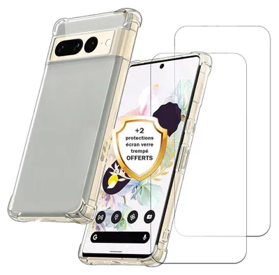 Image de Coque antichoc compatible Pixel 7 Pro Transparente + 2 protections écran - EVETANE