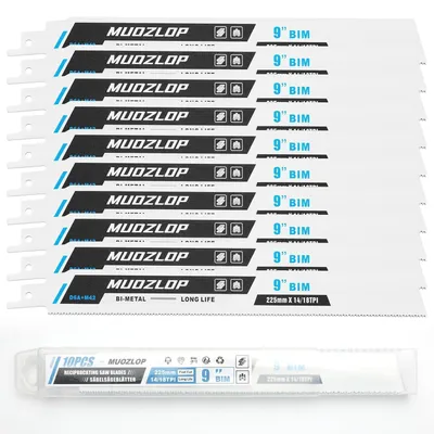 Zdjęcie produktu dla Zestaw brzeszczotów do piły szablastowej, 10 sztuk, 225 mm, 14/18 TPI, do metalu, dwumetali